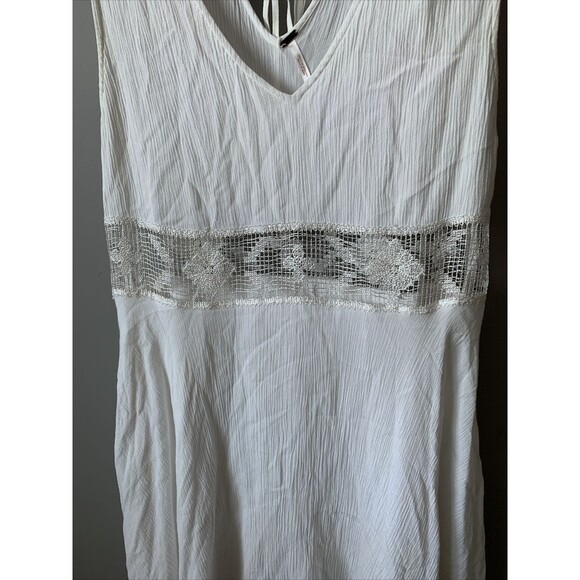 Free People Dress white a-line medium sleeveless tiered back tie crochet waist - Picture 4 of 14